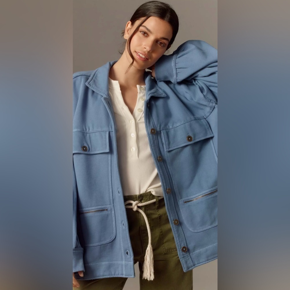 Anthropologie Pilcro Blue Microfleece Button Front Jacket - Picture 2 of 9